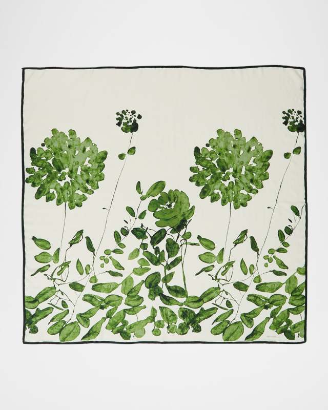 Placed Flower Cashmere & Silk Printed Scarf